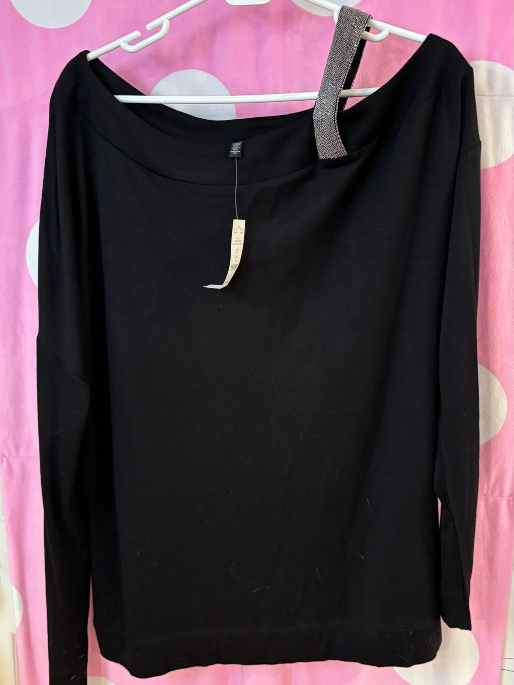 White House Black Market Black Off-Shoulder Sweater with Sparkle Strap NWT